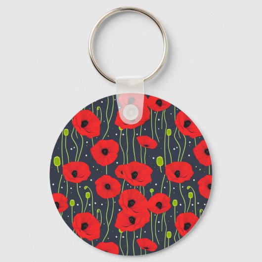 Vibrant Modern Red Poppies Pattern Art キーホルダー (裏面)