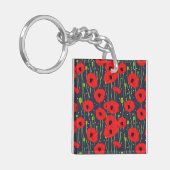 Vibrant Modern Red Poppies Pattern Art キーホルダー (正面左)