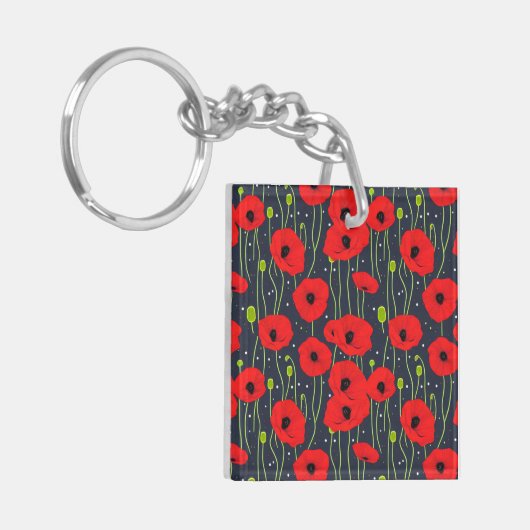 Vibrant Modern Red Poppies Pattern Art キーホルダー (正面左)