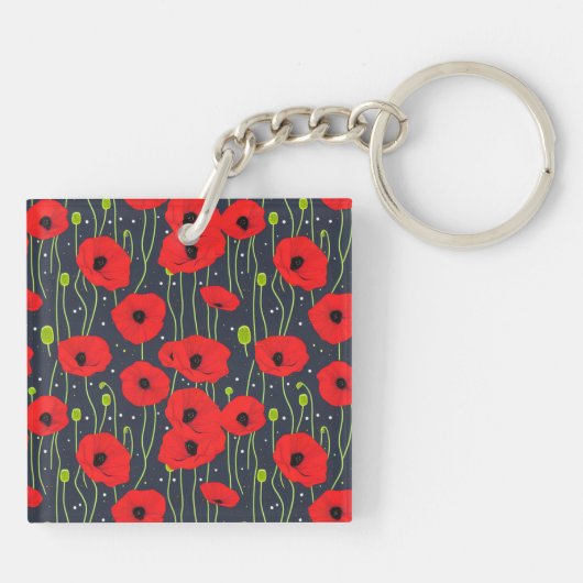 Vibrant Modern Red Poppies Pattern Art キーホルダー (裏面)