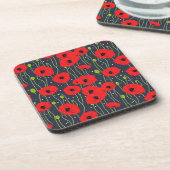 Vibrant Modern Red Poppies Pattern Art コースター (左側)