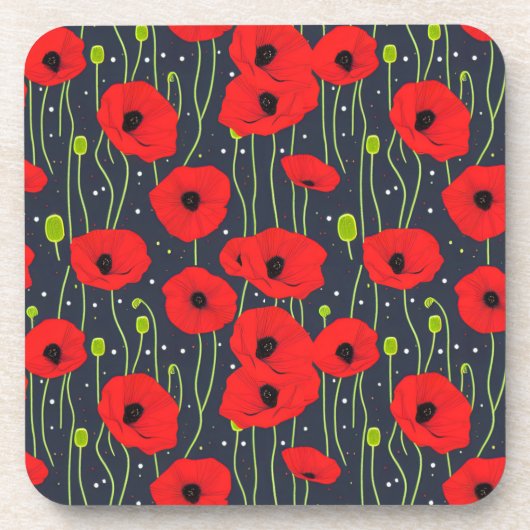 Vibrant Modern Red Poppies Pattern Art コースター (正面)
