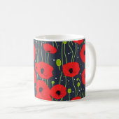 Vibrant Modern Red Poppies Pattern Art コーヒーマグカップ (正面右)