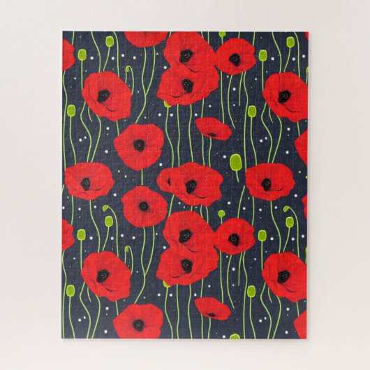 Vibrant Modern Red Poppies Pattern Art ジグソーパズル (縦)