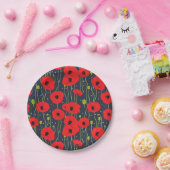 Vibrant Modern Red Poppies Pattern Art ペーパープレート (パーティー)