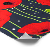 Vibrant Modern Red Poppies Pattern Art ポスター (角)