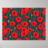 Vibrant Modern Red Poppies Pattern Art ポスター (正面)