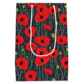 Vibrant Modern Red Poppies Pattern Art ミディアムペーパーバッグ (裏面)
