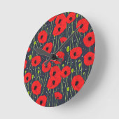 Vibrant Modern Red Poppies Pattern Art ラウンド壁時計 (傾斜)