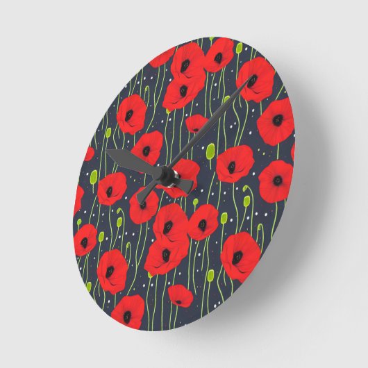 Vibrant Modern Red Poppies Pattern Art ラウンド壁時計 (傾斜)
