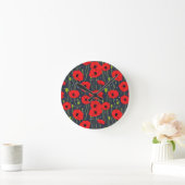 Vibrant Modern Red Poppies Pattern Art ラウンド壁時計 (ホーム)
