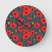 Vibrant Modern Red Poppies Pattern Art ラウンド壁時計 (正面)