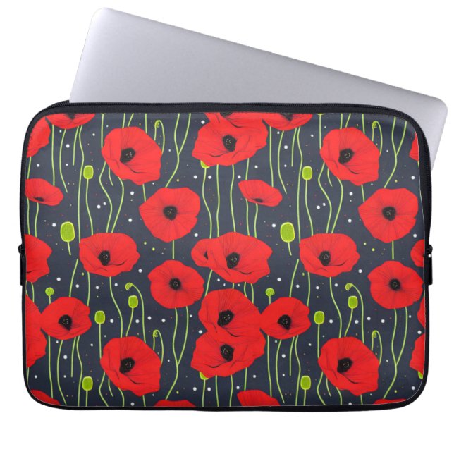Vibrant Modern Red Poppies Pattern Art ラップトップスリーブ (正面)