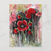 Vibrant Mohnblumen Im Aquarellstil ポストカード (正面)