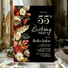 Vibrant Moody Floral Black 55th Birthday Party 招待状