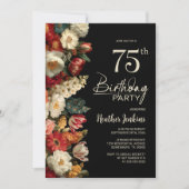 Vibrant Moody Floral Black 75th Birthday Party 招待状 (正面)