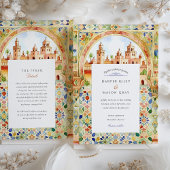 Vibrant Moroccan Tile & Marrakesh Arch Wedding 招待状