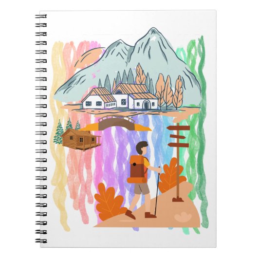 Vibrant Multi-Color Cartoon Hiking Adventure ノートブック (正面)