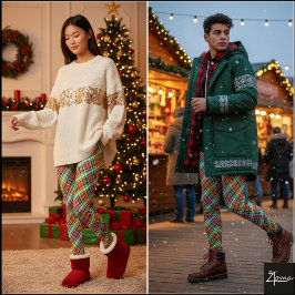 Vibrant Multi-Color Diagonal Holiday Tartan Plaid レギンス