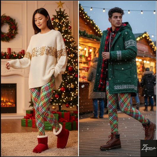 Vibrant Multi-Color Diagonal Holiday Tartan Plaid レギンス