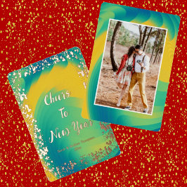 Vibrant Multicolor Cheers to New Year Photo Card  箔招待状