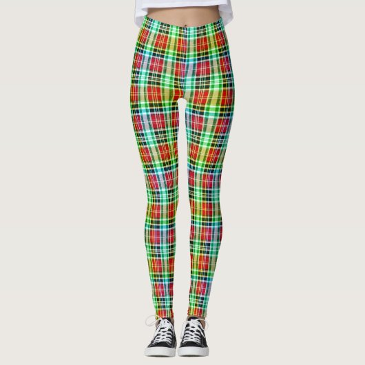 Vibrant Multicolor Dense Tartan Plaid Check レギンス (正面)
