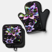 Vibrant Multicolor Hibiscus Floral Accessor 鍋つかみ&鍋敷きセット (正面/裏面)