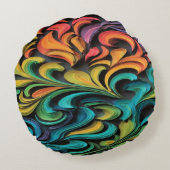 Vibrant Multicolor Swirl Art ラウンドクッション (裏面)