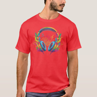 Vibrant Music Headphones Illustration friend Tシャツ
