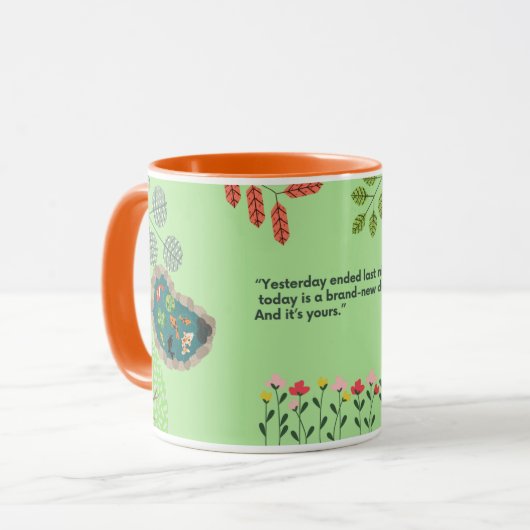 VIBRANT NATURE MUG - 緑のボタニカル フローラル アート マグカップ (正面左)
