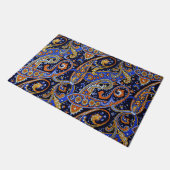 Vibrant Navy & Orange Bohemian Paisley Pattern ドアマット (アングル)