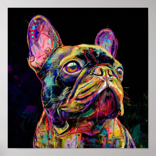 "Vibrant Neon Frenchie Pop Art Portrait" ポスター (正面)