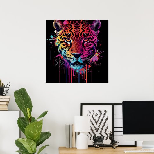 Vibrant Neon Leopard Wall Art ポスター (ホームオフィス)