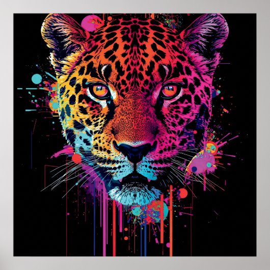 Vibrant Neon Leopard Wall Art ポスター (正面)