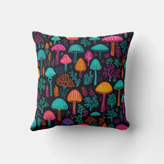 Vibrant Neon Mushroom Magic: Unique Patterns  クッション (裏面)