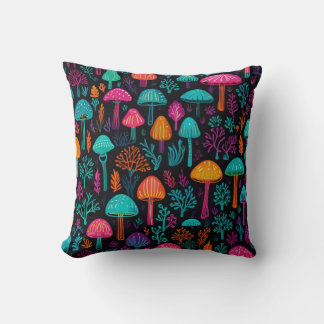 Vibrant Neon Mushroom Magic: Unique Patterns  クッション