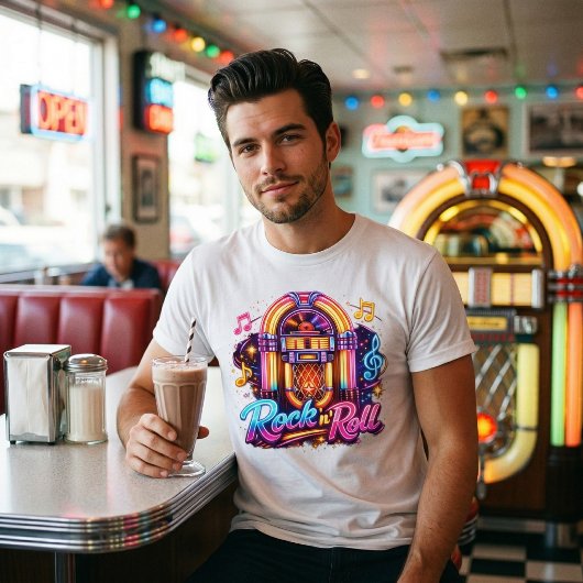 Vibrant Neon Rock 'n' Roll Jukebox トライブレンドTシャツ