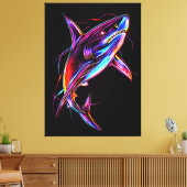 Vibrant Neon Shark Modern Digital Ocean キャンバスプリント (インサイチュ (リビング))