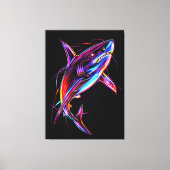 Vibrant Neon Shark Modern Digital Ocean キャンバスプリント (正面)