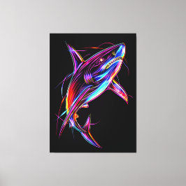 Vibrant Neon Shark Modern Digital Ocean キャンバスプリント