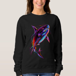 Vibrant Neon Shark Modern Digital Ocean スウェットシャツ