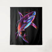 Vibrant Neon Shark Modern Digital Ocean タペストリー (正面)