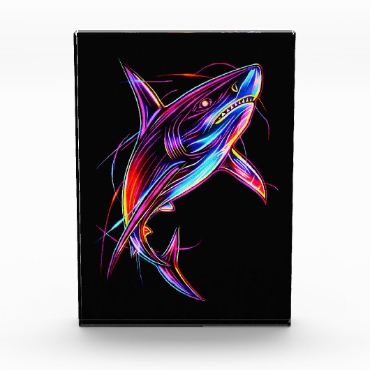 Vibrant Neon Shark Modern Digital Ocean フォトブロック (正面)