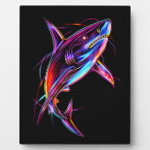 Vibrant Neon Shark Modern Digital Ocean フォトプラーク (正面)