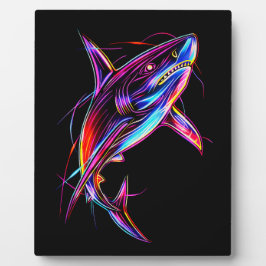 Vibrant Neon Shark Modern Digital Ocean フォトプラーク