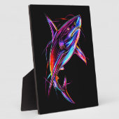 Vibrant Neon Shark Modern Digital Ocean フォトプラーク (側面)