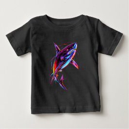 Vibrant Neon Shark Modern Digital Ocean ベビーTシャツ