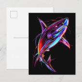 Vibrant Neon Shark Modern Digital Ocean ポストカード (正面/裏面)