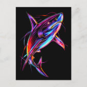 Vibrant Neon Shark Modern Digital Ocean ポストカード (正面)