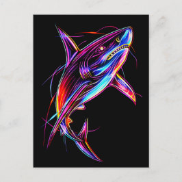 Vibrant Neon Shark Modern Digital Ocean ポストカード